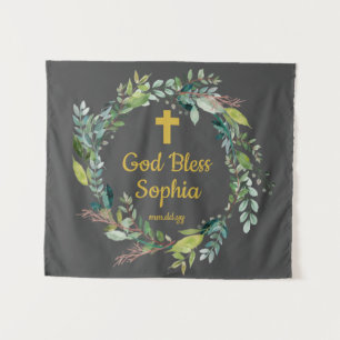 Greenery Baptism Backdrop Decor for Girl Boy Gold Tapestry