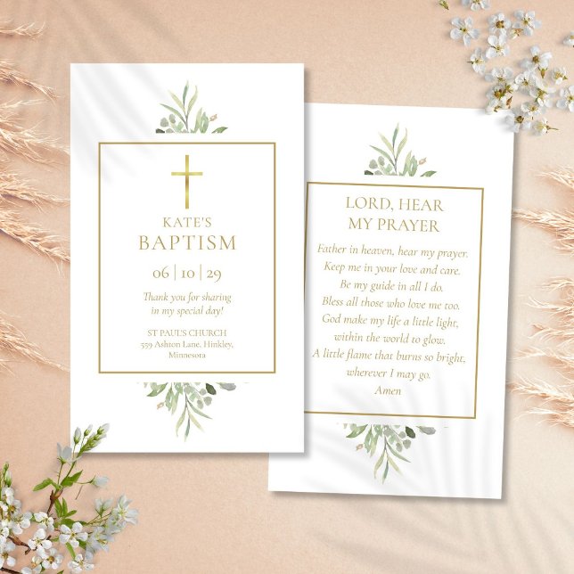 Greenery Baptism Christening Prayer Card (Greenery Baptism Christening Prayer Card)