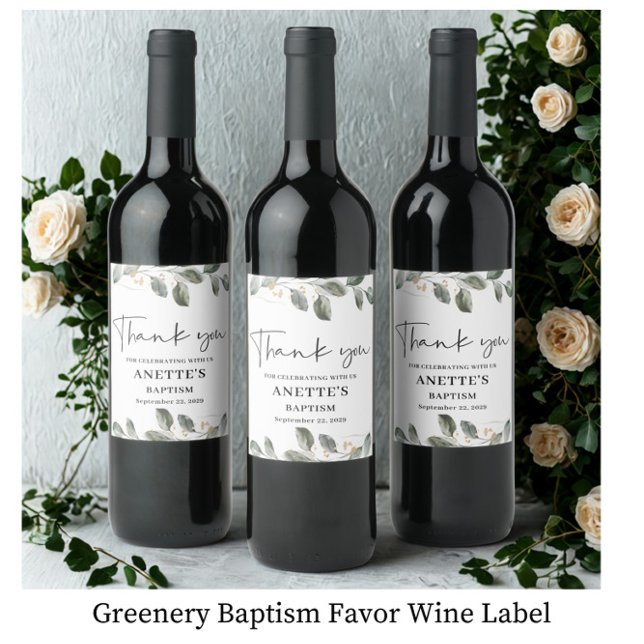 Greenery Baptism Favor Wine Label (Creator Uploaded)