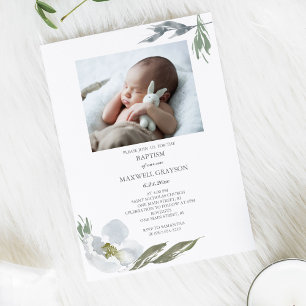 Greenery Baptism Invite Boy Photo
