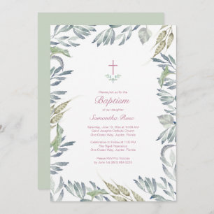 Greenery Baptism Invite, Girl Invitation