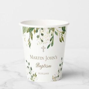 greenery Baptism Paper Cups