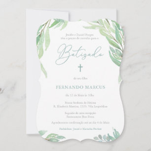 Greenery Baptism Party For Boy in Portuguese Invitation