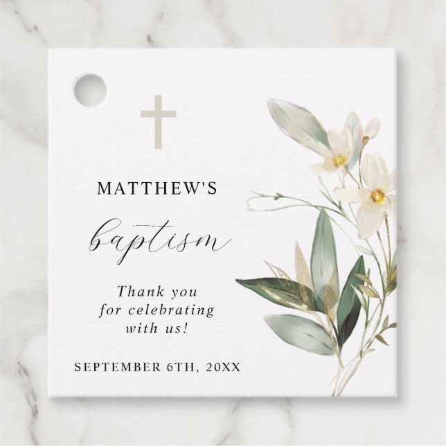Greenery Baptism Thank You Favour Tags (Front)