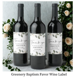 Greenery Baptism Wine Label