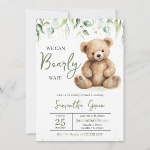Greenery Bear Baby Shower Invitation