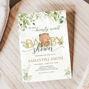 Greenery Bear Baby Shower Invitation