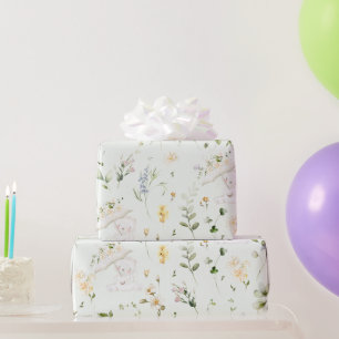 Greenery Bear Gender Neutral Floral Baby Shower W Wrapping Paper