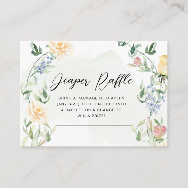 Greenery Bear Gender Neutral Floral Diaper Raffle Enclosure Card (Front)