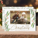 Greenery Berries Christmas Photo Holiday Card<br><div class="desc">Branches and berries accent your favourite photo with your names and Merry Christmas greeting in chic lettering on the front. Select high definition for best print quality. MATCHING items in our store.</div>
