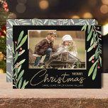 Greenery Berries Christmas Photo Holiday Card<br><div class="desc">Branches and berries accent your favourite photo with your names and Merry Christmas greeting in chic lettering on the front. Select high definition for best print quality. MATCHING items in our store.</div>