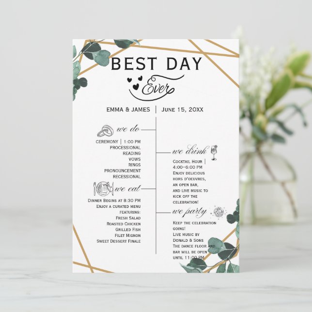 Greenery Best Day Ever Program Invitation (Standing Front)