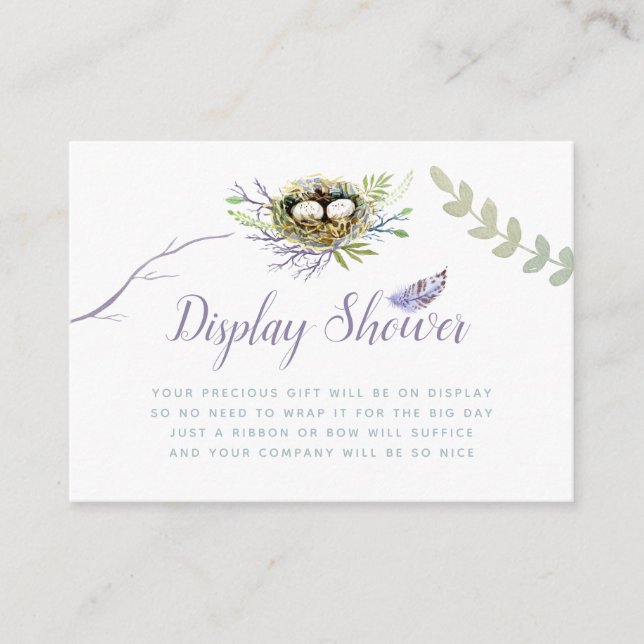 Greenery Bird Nest Twin Baby Shower Display Shower Enclosure Card (Front)