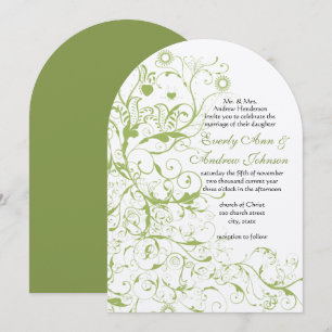 Greenery Birds & Swirls #17 Wedding Invitations