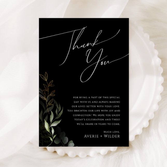 Greenery Black and Gold Reception Thank You Card (Creator Uploaded)