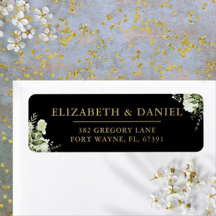 Greenery Black And Gold Wedding Return Address Label