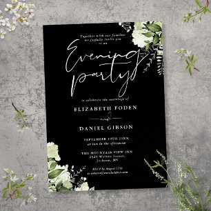 Greenery Black And White Wedding Evening Party Invitation