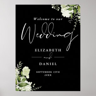 Greenery Black And White Wedding Welcome Sign