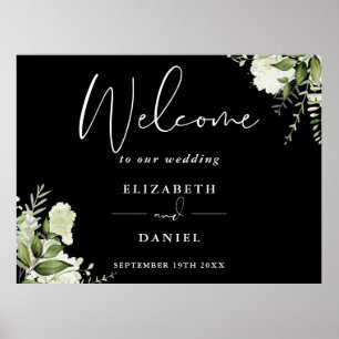 Greenery Black And White Wedding Welcome Sign