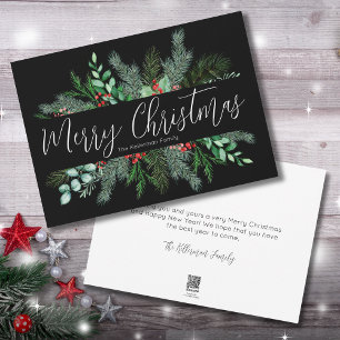 Greenery Black Christmas  Holiday Card