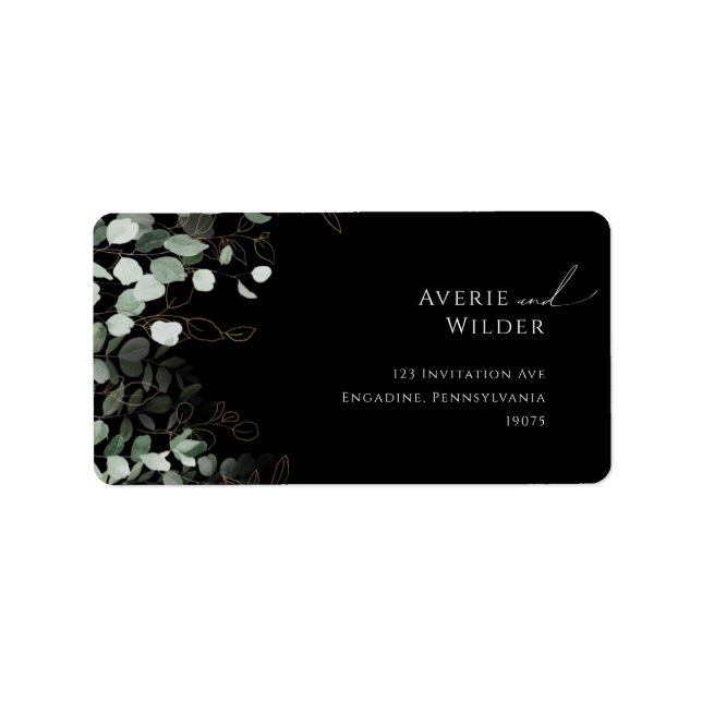Greenery Black Gold Wedding RSVP Return Address Label (Front)