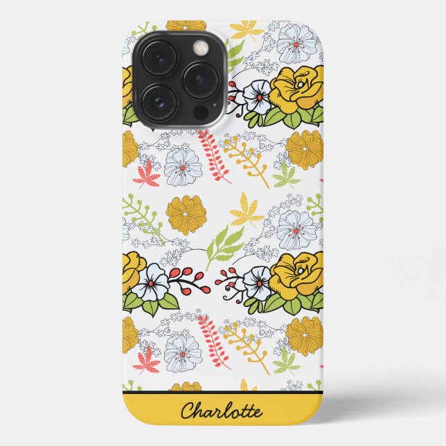 Greenery blossom floral pattern personalised name iPhone case (Back)