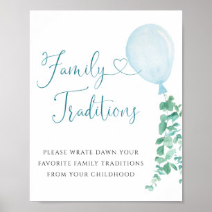 Greenery Blue Balloon Family Traditions Sign