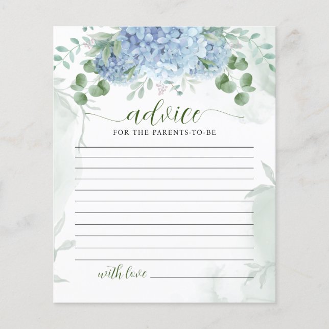 Greenery Blue hydrangea Advice Parents Baby Shower (Front)