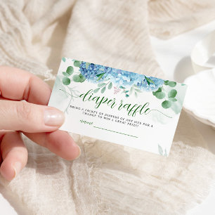 Greenery Blue hydrangea Diaper Raffle Baby Shower Enclosure Card