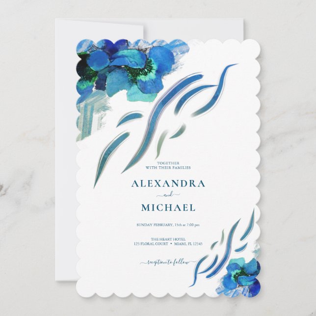 Greenery Blue Iris Flowers Botanical Wedding Invitation (Front)