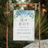 Greenery Blue Its a Boy Baby Shower Welcome Sign