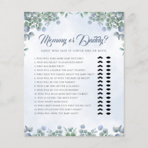 Greenery Blue Mummy or Daddy Baby Shower Game