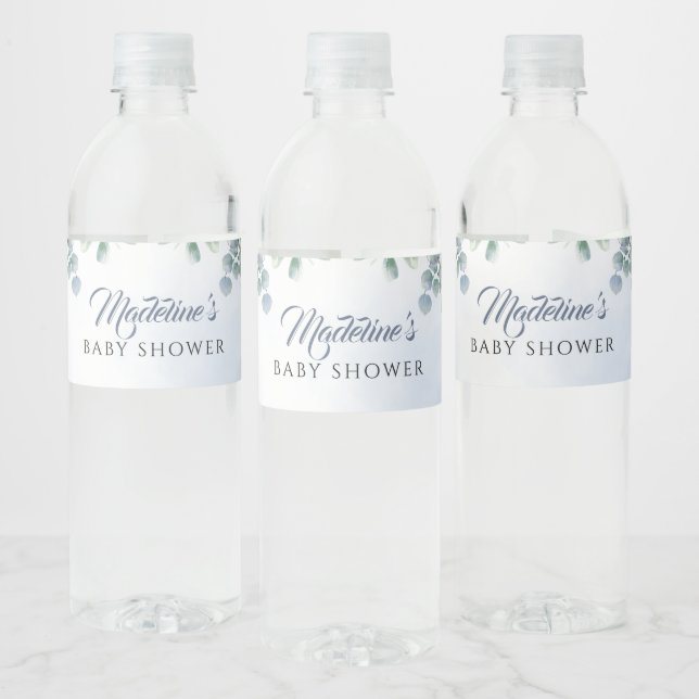 Greenery Blue Watercolor  Water Bottle Label (Bottles)