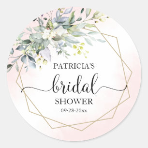 Greenery Blush Bridal Shower  Classic Round Sticker