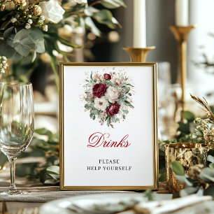 Greenery Blush Burgundy Drinks Tabletop Poster
