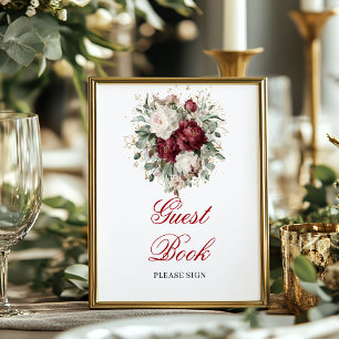 Greenery Blush Burgundy Guest Book Poster