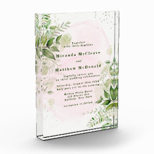 Greenery Blush Pink Airy Keepsake Wedding Invite Photo Block