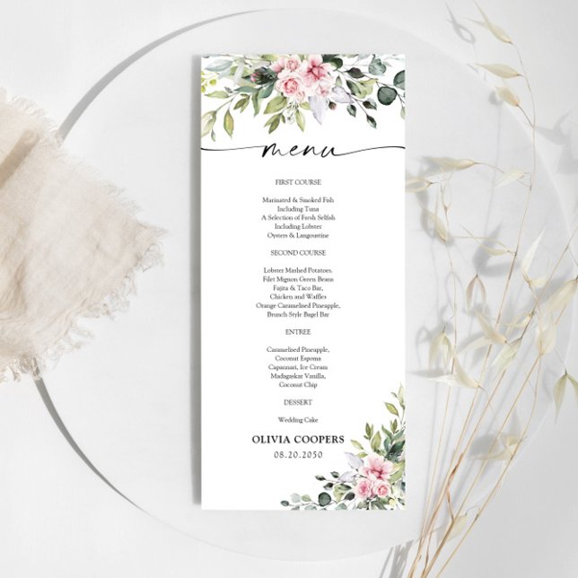 Greenery Blush Pink Baby Shower Menu  (Creator Uploaded)