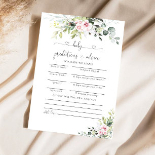 Greenery Blush Pink Baby Shower Predictions Card
