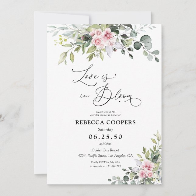 Greenery Blush Pink Bridal Shower Invitation (Front)