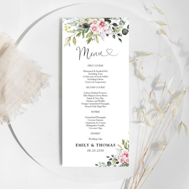 Greenery Blush Pink Wedding Ceremony Menu (Creator Uploaded)