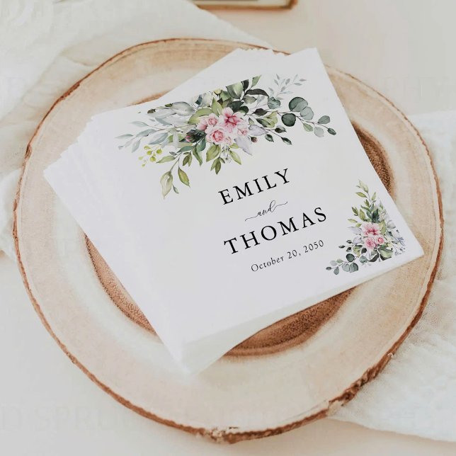 Greenery Blush Pink Wedding Napkins (Creator Uploaded)
