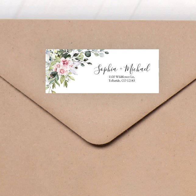 Greenery Blush Pink Wedding Return Address Label (Creator Uploaded)
