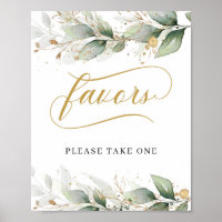 Greenery boho eucalyptus gold leaves favors sign
