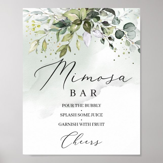Greenery boho foliage eucalyptus mimosa bar sign (Front)
