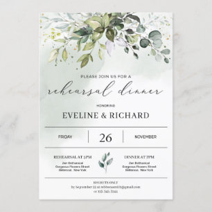 Greenery boho foliage eucalyptus rehearsal dinner invitation