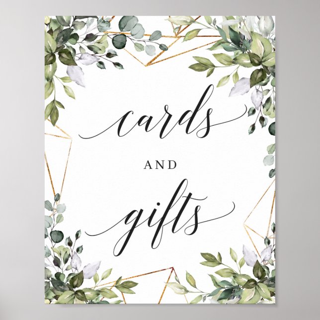 Greenery boho foliage gold cards and gifts sign (Front)