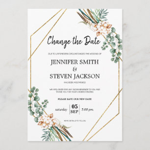 Greenery Boho Gliter Frame Change the Date Invitation