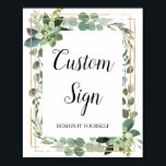 Greenery boho succulent gold glitter custom sign<br><div class="desc">Greenery boho succulent gold glitter custom sign. Contact me for matching items or for customisation,  Blush Roses ©</div>