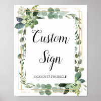 Greenery boho succulent gold glitter custom sign